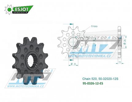 Koleko etzov (pastorek) 0326-12zub ESJOT 50-32020-12S - Honda CR125R / 87-03