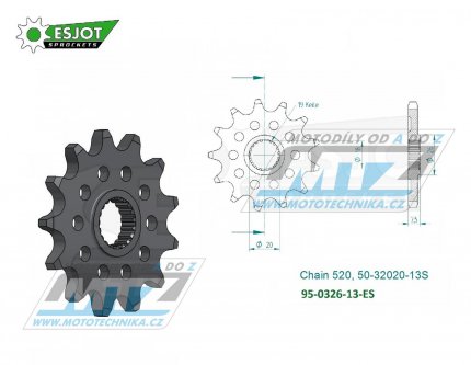 Koleko etzov (pastorek) 0326-13zub ESJOT 50-32020-13S - Honda CR125R / 87-03