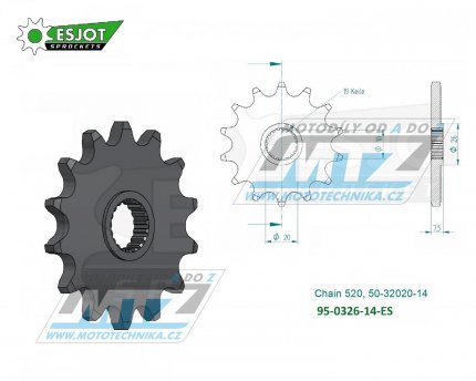 Koleko etzov (pastorek) 0326-14zub ESJOT 50-32020-14 - Honda CR125R / 87-03