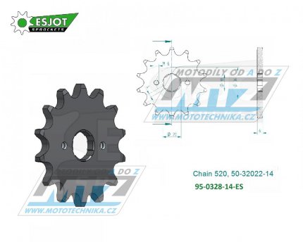 Koleko etzov (pastorek) 0328-14zub ESJOT 50-32022-14 - Honda XR200R+XR250R + XL125S+XL200R + XL200 Paris Dakar + CM250C + TLR200 Reflex + AJP PR3+PR4