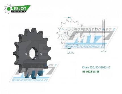 Koleko etzov (pastorek) 0328-15zub ESJOT 50-32022-15 - Honda XR200R+XR250R + XL125S+XL200R + XL200 Paris Dakar + CM250C + TLR200 Reflex + AJP PR3+PR4