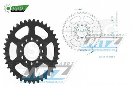 Rozeta ocelov (pevodnk) 0845-40zub ESJOT 50-32022-40 - Yamaha DT200L + IT175 + SR250 + SRX250 + TT250 + XT240 + XT250 + YZ100 + YZ125