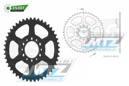 Rozeta ocelov (pevodnk) 0845-45zub ESJOT 50-32022-45 - Yamaha DT200L + IT175 + SR250 + SRX250 + TT250 + XT240 + XT250 + YZ100 + YZ125