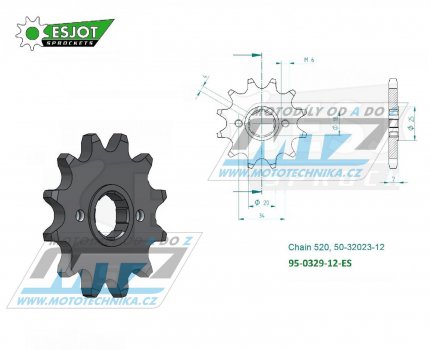 Koleko etzov (pastorek) 0329-12zub ESJOT 50-32023-12 - Honda TLM200R + TLR200D + TLM220R + CA125S Rebel + MBX125FE + MBX125 + MTX125R + NS125F + NS125R + NSR125F