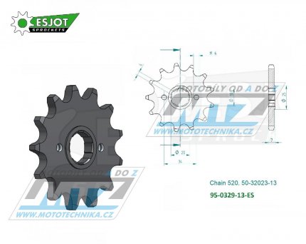 Koleko etzov (pastorek) 0329-13zub ESJOT 50-32023-13 - Honda TLM200R + TLR200D + TLM220R + CA125S Rebel + MBX125FE + MBX125 + MTX125R + NS125F + NS125R + NSR125F