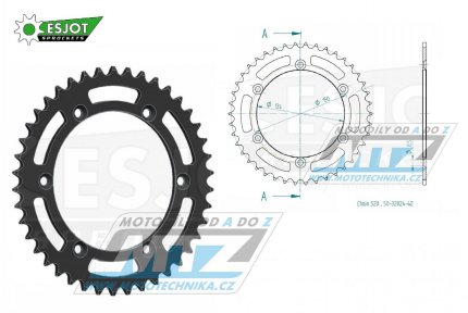 Rozeta ocelov (pevodnk) 0460-42zub ESJOT 50-32024-42 - Kawasaki KX125+KX250+KX500+ KXF250+KXF450+KDX175+KDX200+KDX220R+KDX250 +KLX250R+KLX250 D-Tracker +KLX250+KLX250SF+KLX300+KLX450R+KLX650R + Suzuki RMZ250