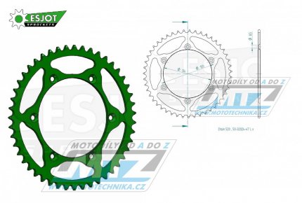 Rozeta ocelov (pevodnk) 0460-47zub ESJOT ULTRALIGHT 50-32024-47-LG Offroad (zelen) - Kawasaki KX125+KX250+KX500+KXF250+KXF450+KDX175+KDX200+KDX220R+KDX250 +KLX250R+KLX250 D-Tracker+KLX250+KLX250SF+KLX300+KLX450R+KLX650R + Suzuki RM-Z250