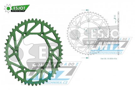 Rozeta ocelov (pevodnk) 0460-49zub ESJOT ULTRALIGHT 50-32024-49LG Offroad (zelen) - Kawasaki KX125+KX250+KX500+KXF250+KXF450+KDX175+KDX200+KDX220R+KDX250 +KLX250R+KLX250 D-Tracker+KLX250+KLX250SF+KLX300+KLX450R+KLX650R + Suzuki RM-Z250