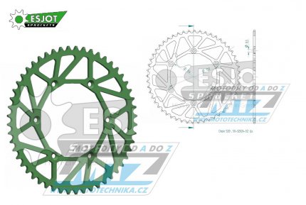 Rozeta ocelov (pevodnk) 0460-52zub ESJOT ULTRALIGHT 50-32024-52LG Offroad (zelen) - Kawasaki KX125+KX250+KX500+KXF250+KXF450+KDX175+KDX200+KDX220R+KDX250 +KLX250R+KLX250 D-Tracker+KLX250+KLX250SF+KLX300+KLX450R+KLX650R + Suzuki RM-Z250