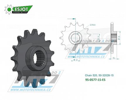 Koleko etzov (pastorek) 0577-15zub ESJOT 50-32028-15 - MuZ 600+660 + Yamaha SRX400 + TT600R + XT600 + SZR660 + XTZ660