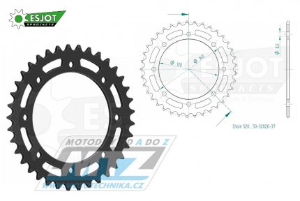 Rozeta ocelov (pevodnk) 0487-37zub ESJOT 50-32028-37 - Kawasaki W800 + BJ Estrella 250 + KLE250 + KLR650 + KLE500 + KLR500 + KLX650 + KLX650R