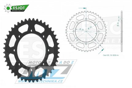 Rozeta ocelov (pevodnk) 0487-44zub ESJOT 50-32028-44 - Kawasaki W800 + BJ Estrella 250 + KLE250 + KLR650 + KLE500 + KLR500 + KLX650 + KLX650R