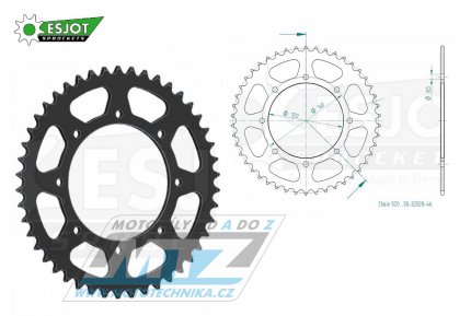 Rozeta ocelov (pevodnk) 0487-46zub ESJOT 50-32028-46 - Kawasaki W800 + BJ Estrella 250 + KLE250 + KLR650 + KLE500 + KLR500 + KLX650 + KLX650R