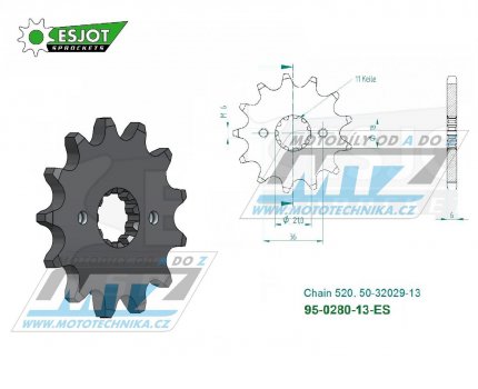 Koleko etzov (pastorek) 0280-13zub ESJOT 50-32029-13 - Honda AX1 250 Japan / 88-90 + NX250 / 88-93 + TRX250R / 88-89