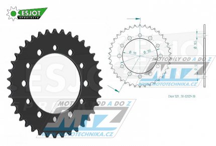 Rozeta ocelov (pevodnk) 1486-38zub ESJOT 50-32029-38 - Kawasaki EL250 + EL250 Chopper + EL250 Eliminator + Honda TRX200 Fourtrax + Yamaha FZ-1+FZ1
