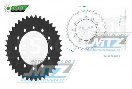 Rozeta ocelov (pevodnk) 1486-40zub ESJOT 50-32029-40 - Kawasaki EL250 + EL250 Chopper + EL250 Eliminator + Honda TRX200 Fourtrax + Yamaha FZ-1