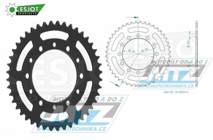 Rozeta ocelov (pevodnk) 1486-44zub ESJOT 50-32029-44 - Kawasaki EL250 + EL250 Chopper + EL250 Eliminator + Honda TRX200 Fourtrax + Yamaha FZ-1