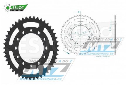 Rozeta ocelov (pevodnk) 0486-45zub ESJOT 50-32029-45 - Kawasaki KR250A + ZR550B Zephyr + GPX250R + GPZ500S + EX300 Ninja + EX400 Ninja + KLE300B Versys-X + Z400D + Suzuki GSX-R600 + GSX-R1000 + Yamaha FZ6 + FZ6 Fazer + YZF R1 + YZF R3 + YZF R6