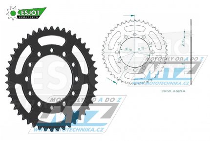 Rozeta ocelov (pevodnk) 0486-46zub ESJOT 50-32029-46 - Kawasaki KR250A + ZR550B Zephyr + GPX250R + GPZ500S + EX300 Ninja + EX400 Ninja + KLE300B Versys-X + Z400D + Suzuki GSX-R600 + GSX-R1000 + Yamaha FZ6 + FZ6 Fazer + YZF R1 + YZF R3 + YZF R6