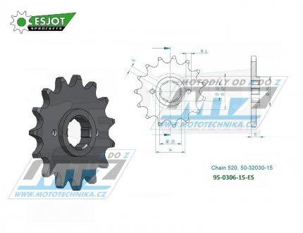 Koleko etzov (pastorek) 0306-15zub ESJOT 50-32030-15 - Honda NX650 Dominator / 88 + XL400RC / 82