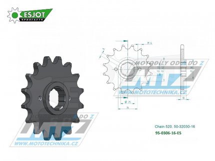 Koleko etzov (pastorek) 0306-16zub ESJOT 50-32030-16 - Honda NX650 Dominator / 88 + XL400RC / 82