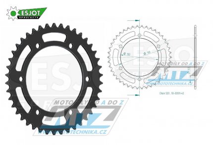 Rozeta ocelov (pevodnk) 0245/3-42zub ESJOT 50-32031-42 - Honda FMX650 + FX650 Vigor + SLR650 + VT250 + NX650 Dominator + XR600 + Yamaha YZF750R + FZ400 + YZF R6 + YZF600R Thunder Cat (Esjot m jen otvory bez zaputn)