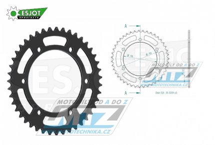 Rozeta ocelov (pevodnk) 0245/3-43zub ESJOT 50-32031-43 - Honda FMX650 + FX650 Vigor + SLR650 + VT250 + NX650 Dominator + XR600 + Yamaha YZF750R + FZ400 + YZF R6 + YZF600R Thunder Cat (Esjot m jen otvory bez zaputn)