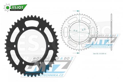 Rozeta ocelov (pevodnk) 0245/3-46zub ESJOT 50-32031-46 - Honda FMX650 + FX650 Vigor + SLR650 + VT250 + NX650 Dominator + XR600 + Yamaha YZF750R + FZ400 + YZF R6 + YZF600R Thunder Cat (Esjot m jen otvory bez zaputn)