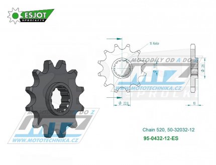 Koleko etzov (pastorek) 0432-12zub ESJOT 50-32032-12 - Suzuki RM250+RMX250 + DRZ400+DRZ400SM + DR250+DR350+DR200+DRZ250 + TS250+SP200+RGV250 + LT250R Quadracer + Kawasaki KLX400 + Beta 350 Jonathan+400 Alp + AJP PR5+SPR250