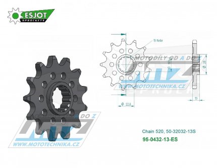 Koleko etzov (pastorek) 0432-13zub ESJOT 50-32032-13S - Suzuki RM250+RMX250 + DRZ400+DRZ400SM + DR250+DR350+DR200+DRZ250 + TS250+SP200+RGV250 + LT250R Quadracer + Kawasaki KLX400 + Beta 350 Jonathan+400 Alp + AJP PR5+SPR250