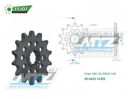 Koleko etzov (pastorek) 0432-14zub ESJOT 50-32032-14S - Suzuki RM250+RMX250 + DRZ400+DRZ400SM + DR250+DR350+DR200+DRZ250 + TS250+SP200+RGV250 + LT250R Quadracer + Kawasaki KLX400 + Beta 350 Jonathan+400 Alp + AJP PR5+SPR250