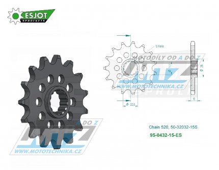 Koleko etzov (pastorek) 0432-15zub ESJOT 50-32032-15S - Suzuki RM250+RMX250 + DRZ400+DRZ400SM + DR250+DR350+DR200+DRZ250 + TS250+SP200+RGV250 + LT250R Quadracer + Kawasaki KLX400 + Beta 350 Jonathan+400 Alp + AJP PR5+SPR250