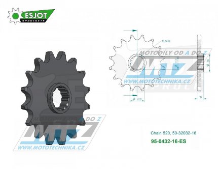 Koleko etzov (pastorek) 0432-16zub ESJOT 50-32032-16 - Suzuki RM250+RMX250 + DRZ400+DRZ400SM + DR250+DR350+DR200+DRZ250 + TS250+SP200+RGV250 + LT250R Quadracer + Kawasaki KLX400 + Beta 350 Jonathan+400 Alp + AJP PR5+SPR250