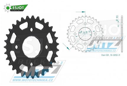 Rozeta ocelov (pevodnk) 32032-31zub ESJOT 50-32032-31 - Archive Cafe Racer 125+Scrambler 125 / 17-21 + Honda MBX125F / 84-86 + CB250N Two Fifty / 92-02 + NAS250N Nighthawk MC26 / 91-02