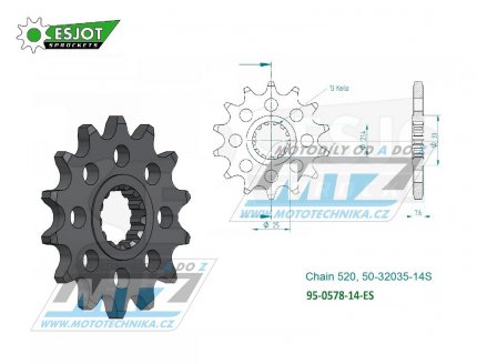 Koleko etzov (pastorek) 0578-14zub ESJOT 50-32035-14S - Yamaha FZR400 Genesis + FZR400RR EXUP + FZR400SP + SR500 + XTZ750