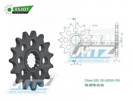 Koleko etzov (pastorek) 0578-15zub ESJOT 50-32035-15S - Yamaha FZR400 Genesis + FZR400RR EXUP + FZR400SP + SR500 + XTZ750