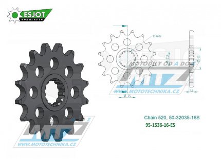 Koleko etzov (pastorek) 1536-16zub ESJOT 50-32035-16S - Kawasaki KSF450+KXF450 + ZX6R Ninja