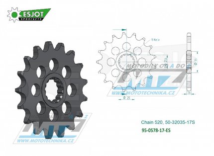 Koleko etzov (pastorek) 0578-17zub ESJOT 50-32035-17S - Yamaha FZR400 Genesis + FZR400RR EXUP + FZR400SP + SR500 + XTZ750