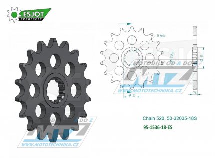 Koleko etzov (pastorek) 1536-18zub ESJOT 50-32035-18S - Kawasaki KSF450+KXF450 + ZX6R Ninja