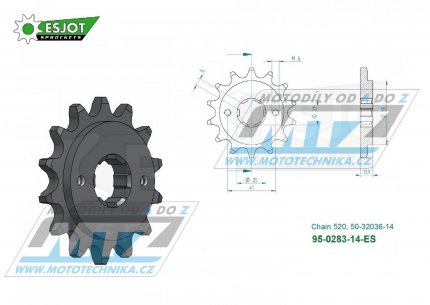 Koleko etzov (pastorek) 0283-14zub ESJOT 50-32036-14 - Honda NSR250 / 86 + VT250F / 88-89 + VT250FD/ 83-88 + VT250FE Integra Japan / 86-88 + VTR250 Interceptor / 88