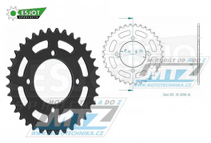 Rozeta ocelov (pevodnk) 0819-36zub ESJOT 50-32036-36 - Suzuki RG250 WD Gamma+RG250 WE Gamma / 83-84 + RG250 F Gamma / 86-88 + GSX250 E / 80-82 + GS250 TT / 79-80 + GS250 TX / 79-80 + GSX250 E (Germany) / 80-82