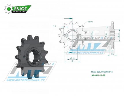 Koleko etzov (pastorek) 0511-13zub ESJOT 50-32038-13 - Kawasaki KLX650C+KLX650R + KLR650A+KLR650E+KLR650 Tengai