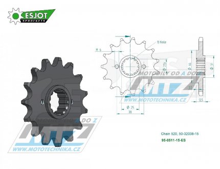 Koleko etzov (pastorek) 0511-15zub ESJOT 50-32038-15 - Kawasaki KLX650 + KLX650R + KLR650 Tengai + KLR650 + KLR650 Camo