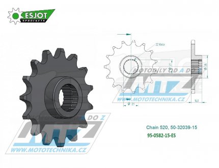 Koleko etzov (pastorek) 0582-15zub ESJOT 50-32039-15 - Yamaha XJ600S+XJ600N + XJR400+XJR400R+XJR400S