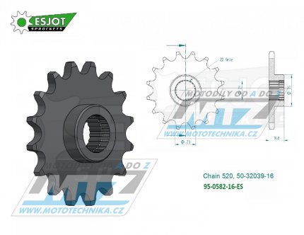 Koleko etzov (pastorek) 0582-16zub ESJOT 50-32039-16 - Yamaha XJ600S+XJ600N + XJR400+XJR400R+XJR400S