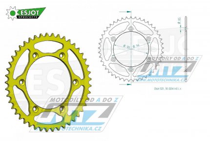 Rozeta ocelov (pevodnk) 0808-45zub ESJOT ULTRALIGHT 50-32041-45-LY lut - Kawasaki KLX400 + Suzuki DR250 + DR350 + DRZ250 + DRZ400 + RM100 + RM125 + RM250 + RMX250 + RMZ250 + RMZ450 + RMX450 + TSR125 + TSR200