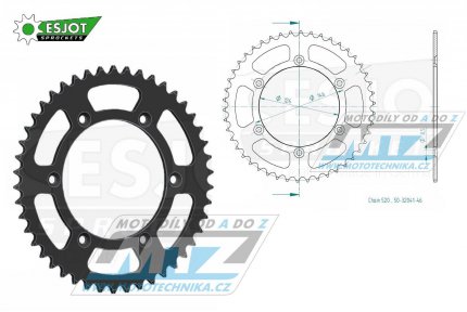 Rozeta ocelov (pevodnk) 0808-46zub ESJOT 50-32041-46 - Kawasaki KLX400 + Suzuki DR250 + DR350 + DRZ250 + DRZ400 + RM100 + RM125 + RM250 + RMX250 + RMZ250 + RMZ450 + RMX450 + TSR125 + TSR200