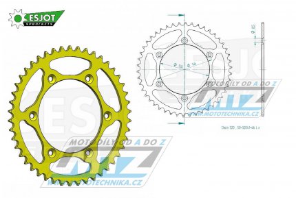 Rozeta ocelov (pevodnk) 0808-46zub ESJOT ULTRALIGHT 50-32041-46-LY lut - Kawasaki KLX400 + Suzuki DR250 + DR350 + DRZ250 + DRZ400 + RM100 + RM125 + RM250 + RMX250 + RMZ250 + RMZ450 + RMX450 + TSR125 + TSR200