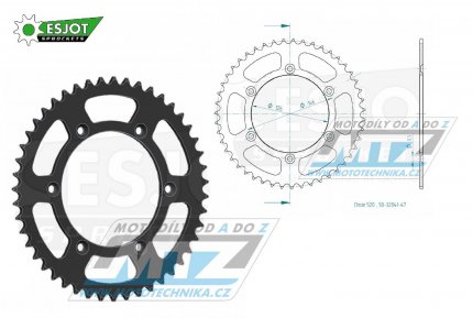 Rozeta ocelov (pevodnk) 0808-47zub ESJOT 50-32041-47 - Kawasaki KLX400 + Suzuki DR250 + DR350 + DRZ250 + DRZ400 + RM100 + RM125 + RM250 + RMX250 + RMZ250 + RMZ450 + RMX450 + TSR125 + TSR200