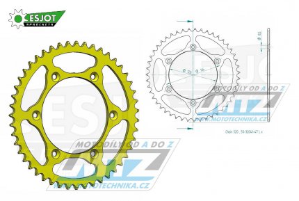 Rozeta ocelov (pevodnk) 0808-47zub ESJOT ULTRALIGHT 50-32041-47-LY lut - Kawasaki KLX400 + Suzuki DR250 + DR350 + DRZ250 + DRZ400 + RM100 + RM125 + RM250 + RMX250 + RMZ250 + RMZ450 + RMX450 + TSR125 + TSR200